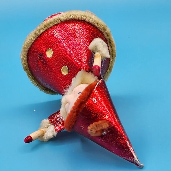 Vintage 1950s Elf Ornament Red Foil Putz Candles Celluloid Face Chenille Japan - Picture 5 of 9